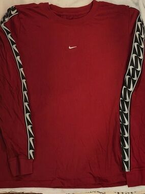 Nike Red Long Sleeve Crew with Swoosh Sleeve Tape